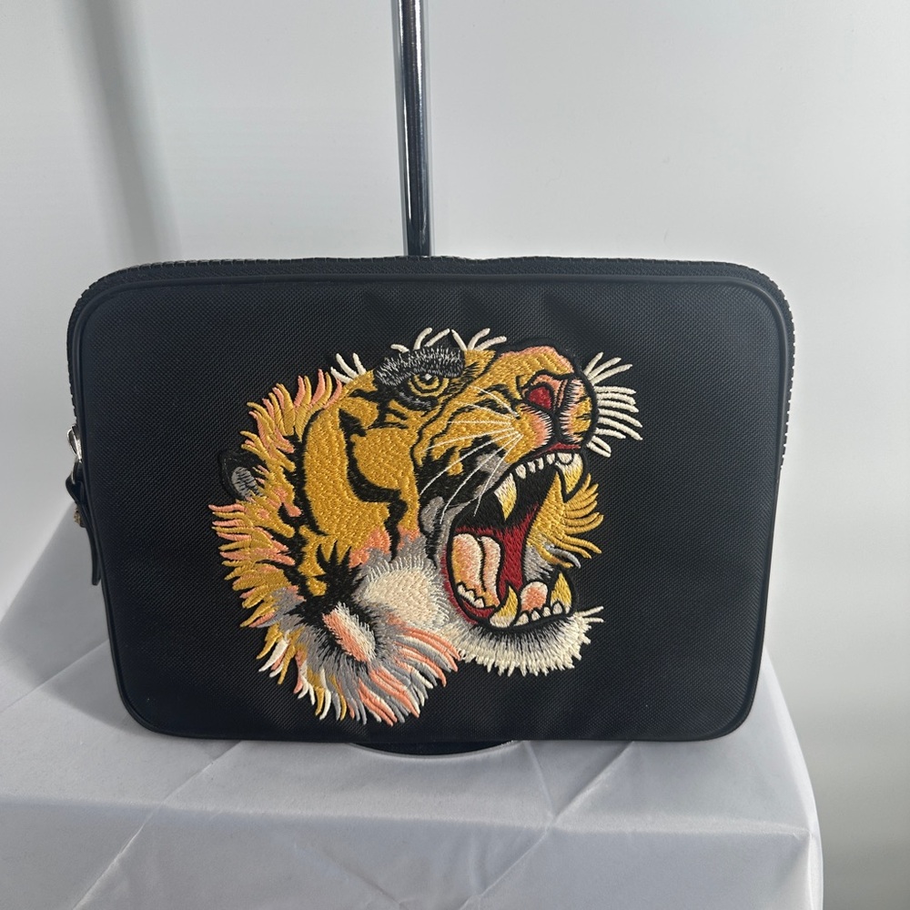 Gucci Black Nylon Tiger Patch Zip Pouch